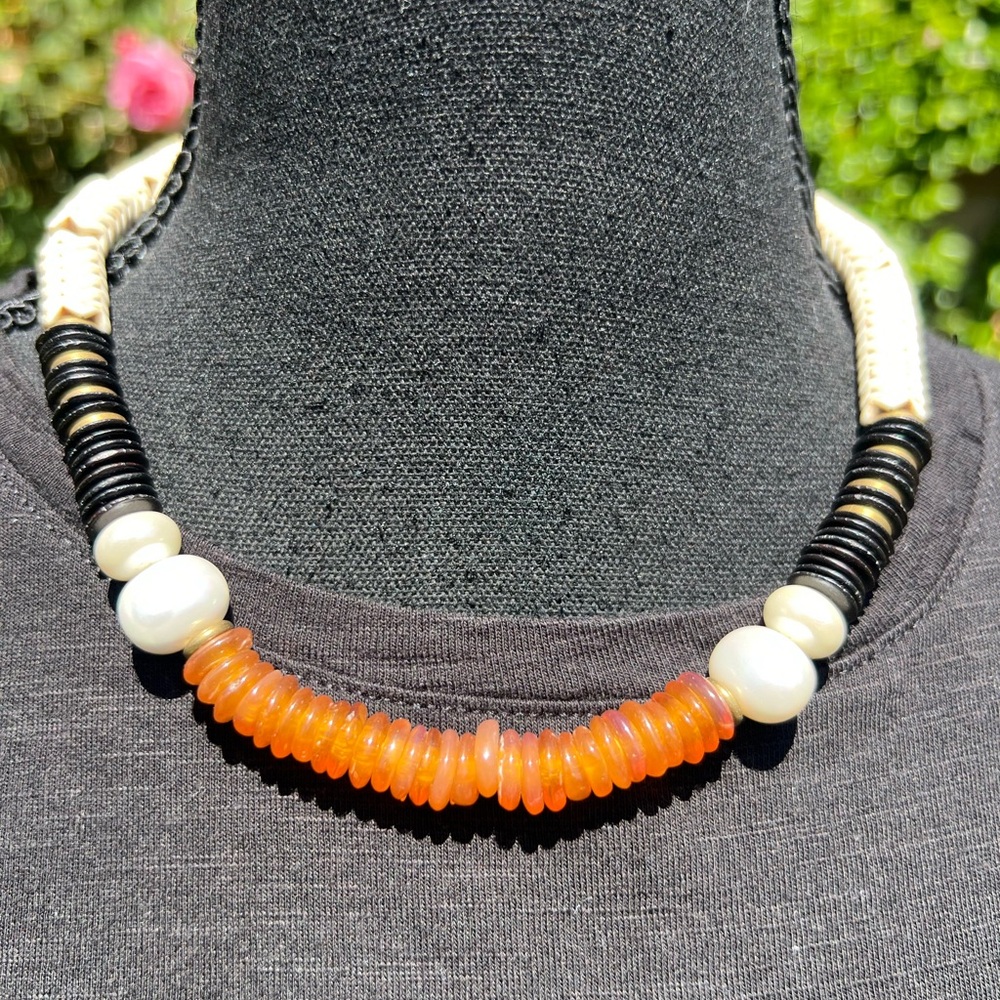 Anthropologie Vibrant Orange and Black Necklace